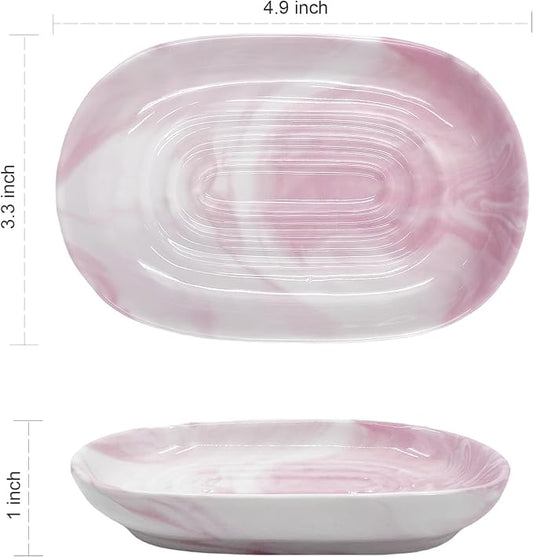 Ceramic Marble Pattern Soap Dish, Textured Raised Soap Saver Tray for Shower Bathroom Kitchen Sink Vanity, Easy to Clean Multi-Use Holder for Bar Soap Jewelry Rings Keys, Red (1 Pack)