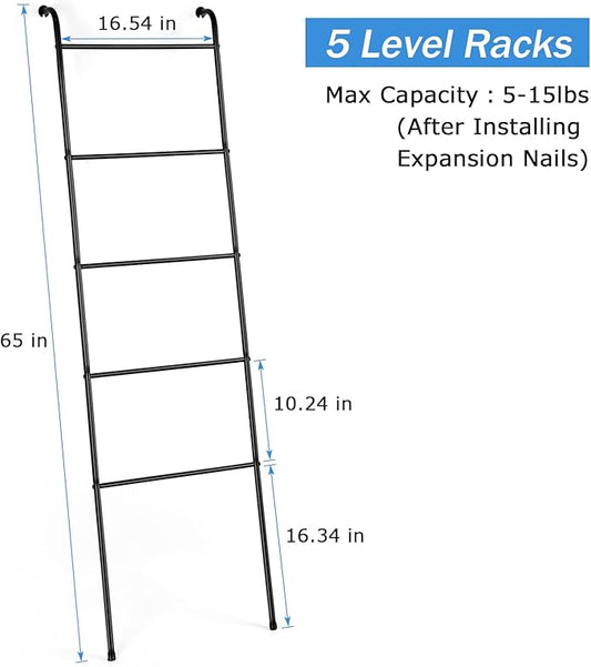 Blanket Ladder Black Towel Ladder for Bathroom Metal Blanket Rack for Living Room