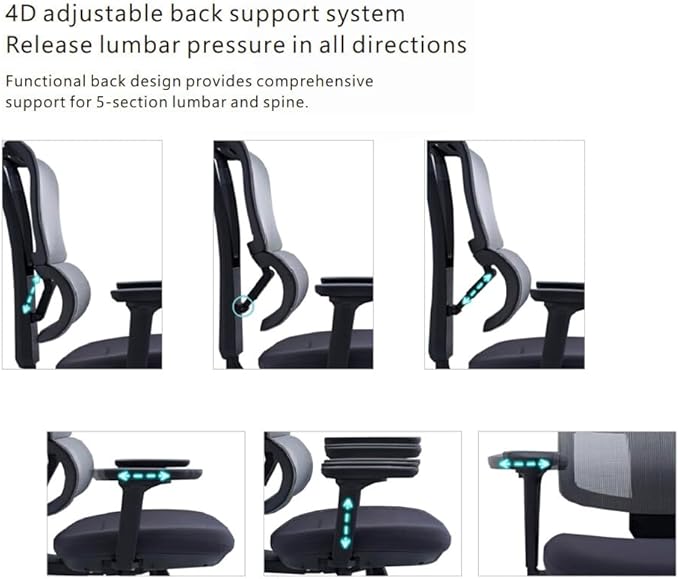 SUNLINE Elevate Office Chair - Ergonomic & Adjustable Lumbar Support System with Aluminum Base - 4D Curved Mesh Headrest & 3D Armrest Chair, Tilt Control