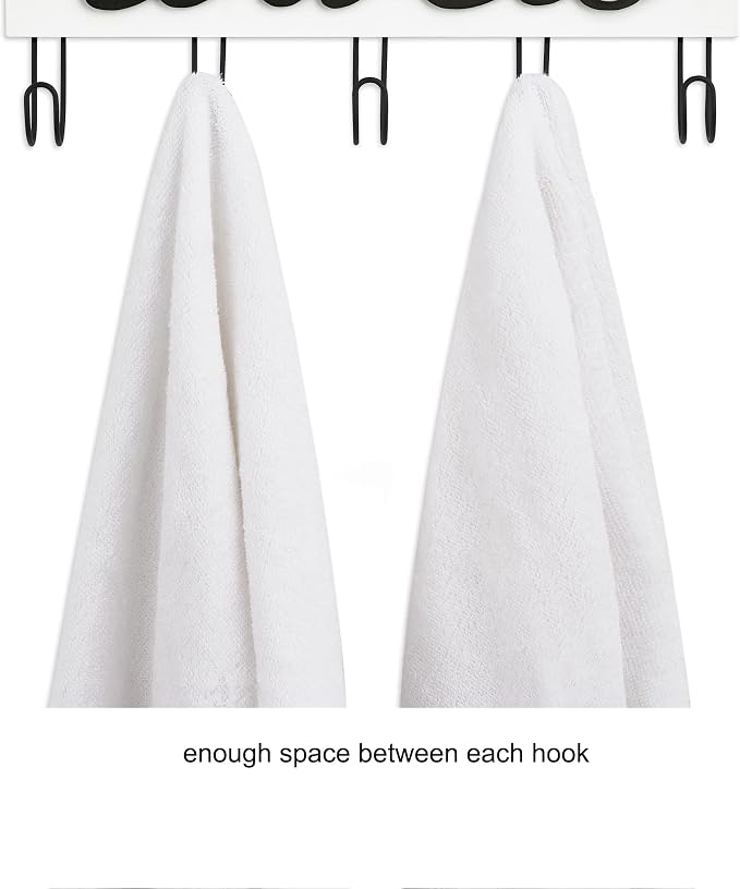 Mkono Towel Holder Wall Mounted Towel Rack Bathroom Decor Rustic White Wood Towel Hooks to Hang Towels Bathroom Robe Coat Clothing, Bath Towel Hanger Storage Home Decor Organizer,Small