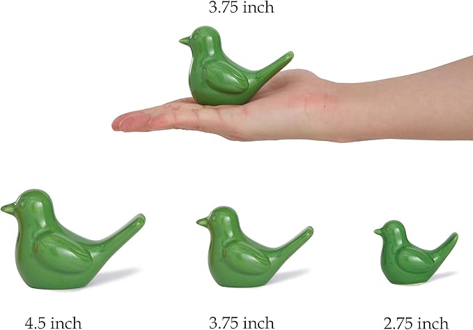 Artconal Small Green Bird Statue Ceramic 2-Piece Set, 2¾ inch Cute Knick Knack for Home Office Shelf Desk Decor
