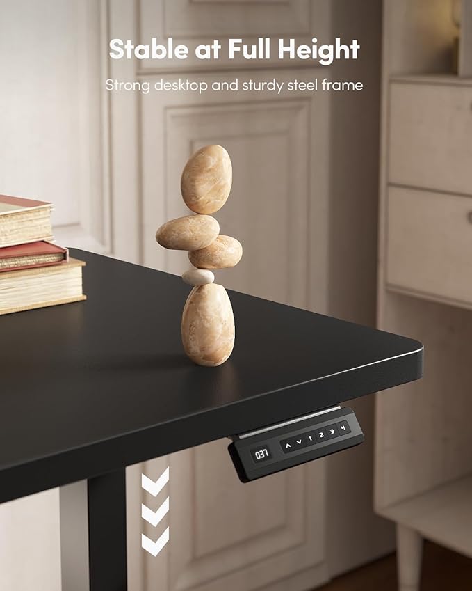 FEZIBO One-Piece Standing Desk Adjustable Height Stand up Home Office Desk, 48x24 Inch Electric Standing Computer Desk, with 4 Memory Presets, Headphone Hook, Black