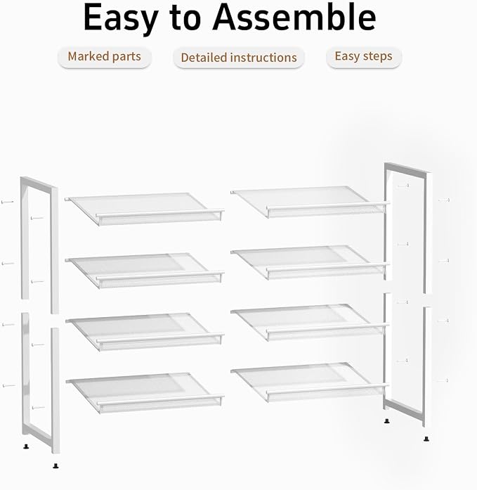 4 Tier Metal Shoe Organizer, Stackable Shoe Stand for Closet, with Adjustable Flat, Holds up to 20 Pairs, Sturdy Shoe Rack for Entryway Bedroom, White