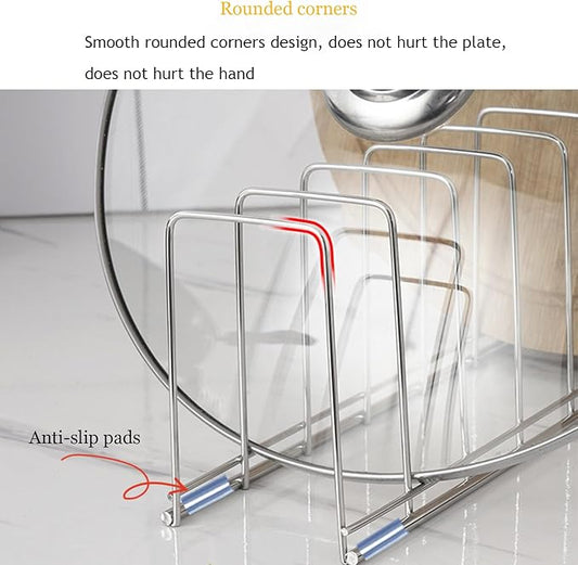 Dish Drying Rack, Kitchen Counter Storage, Stainless Steel Pot Lid Holder, Cutlery Organizer, 8-Compartment Cutting Board Drying Rack or Cabinet-Style Kitchen Storage Rack (2-Piece Set)