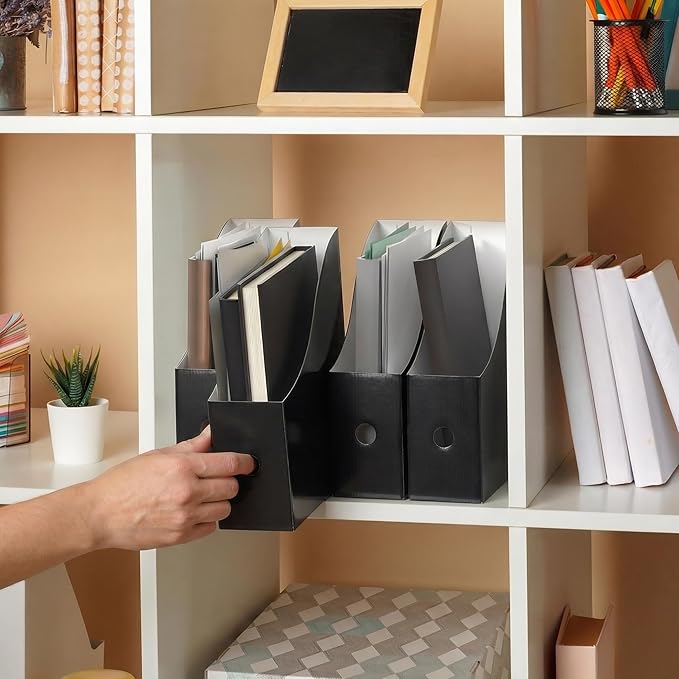 Simple Houseware 6-Pack Magazine File Holder Box, Foldable Cardboard Organizer, Black
