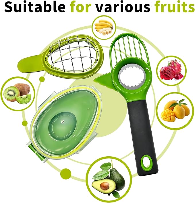 3 Set Avocado Slicer,Includes Avocado Slicer Tool 3 in 1, Avocado Cutter and Avocado Saver,Dishwasher Safe Tool for Slicing, Dicing and Keeping Avocados Fresh