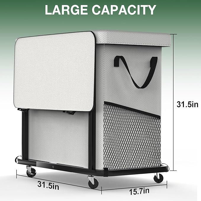 60 Gal(230L) Laundry Basket with Lid, Rolling Laundry Hamper with Wheels, Dirty Clothes Hamper with Metal Frame and Removable Bag Design, Suitable for Laundry Room, Bedroom(White, 3 Section 230L)