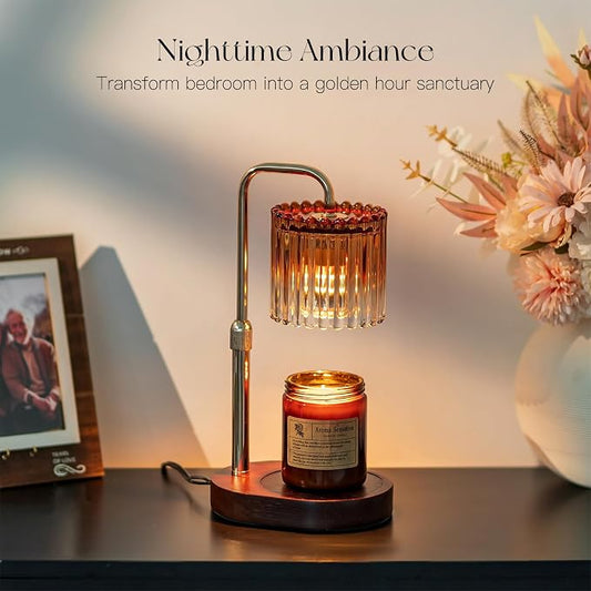 Candeldo Candle Warmer Lamp with Timer: Amber Candle Warming Lamp with 2 Bulbs Height Adjustable Wax Melt Dimmable Bedroom Decor for Women
