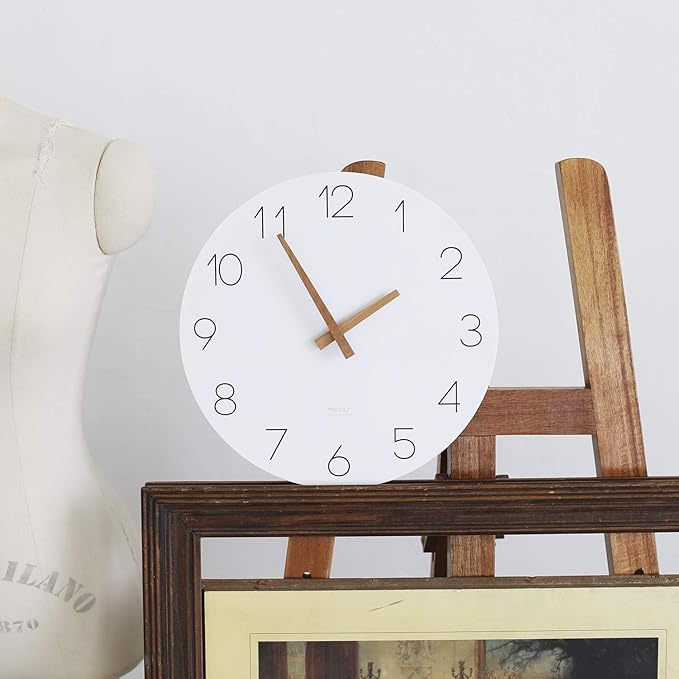 mooas Flatwood Wall Clock, Analog Wall Clock, Silent Non-Ticking 12 inch Modern Wall Clocks Battery Operated for Office, Home, Bathroom, Kitchen, Bedroom, School, Living Room