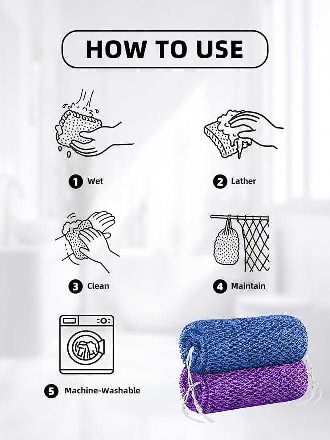 Cleangor 3Pcs African Net Sponge Authentic with Knots - Exfoliating Body | Scrubber for All Skin Types, African Bath Sponge, Wash Cloth, Gentle Exfoliation Shower Rag for Women Daily Use