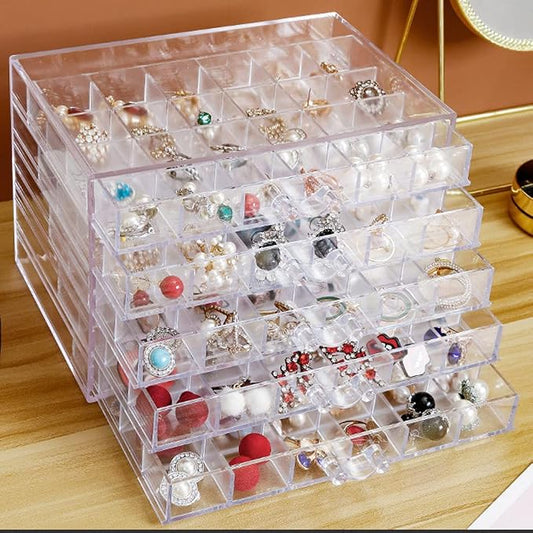 YUFONG Earring Storage Box Organizer, Acrylic Jewelry Storage Box Holder 5 Drawers Transparent Jewelry Display Stand with 120 Small Compartments Gift Boxes for Women Girls (Clear)