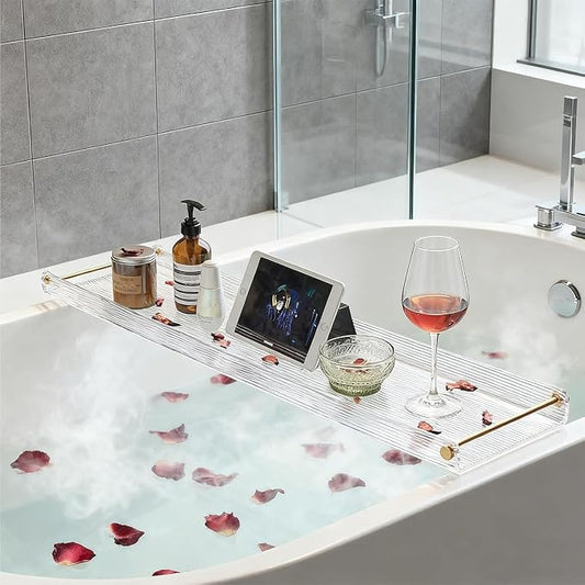 Acrylic Bathtub Tray, NEWRAIN Luxury Bath Caddy Tub Table,Unique House Warming Gifts, New Home, Anniversary and Wedding Gifts for Couple, Bathroom Accessories for Spa or Reading Lite Style