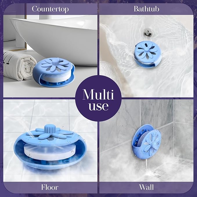 Shower Steamers Tray Blue- Upgrade Shower Steamer Holder Dish with Big Suction Cup, Long Lasting Bath Bombs Shower Accessories, Aromatherapy Diffuser Containers for Bathroom Bedroom Car Yoga Decor