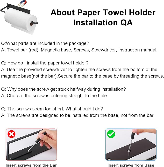 Paper Towel Holder, Magnetic Paper Towel Holder for Fridge, Toilet Paper Roll Holder Magnet Towel Rack Wall Mount Fridge Organizer for Paper Towels Rolls Bathroom Pantry RV Kitchen Storage