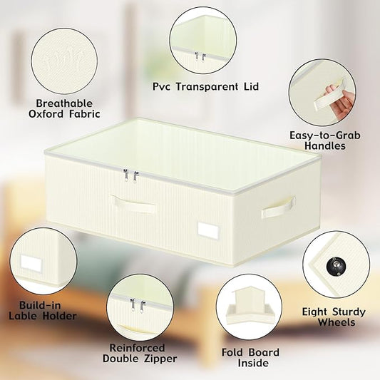 EE-RoomWorld Under Bed Storage with Wheels, No Assemble Required 12 inches height Under Bed Storage bins,Large capacity Rolling Underbed Shoe Storage containers,dorm underbed storage drawers