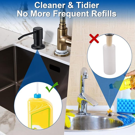 Husfunov Soap Dispenser for Kitchen Sink, Built in Sink Soap Dispenser (Matte Black), Countertop Dish Soap Dispenser Stainless Steel Pump with 47" Extension Tube kit, No Need to Frequent Refills