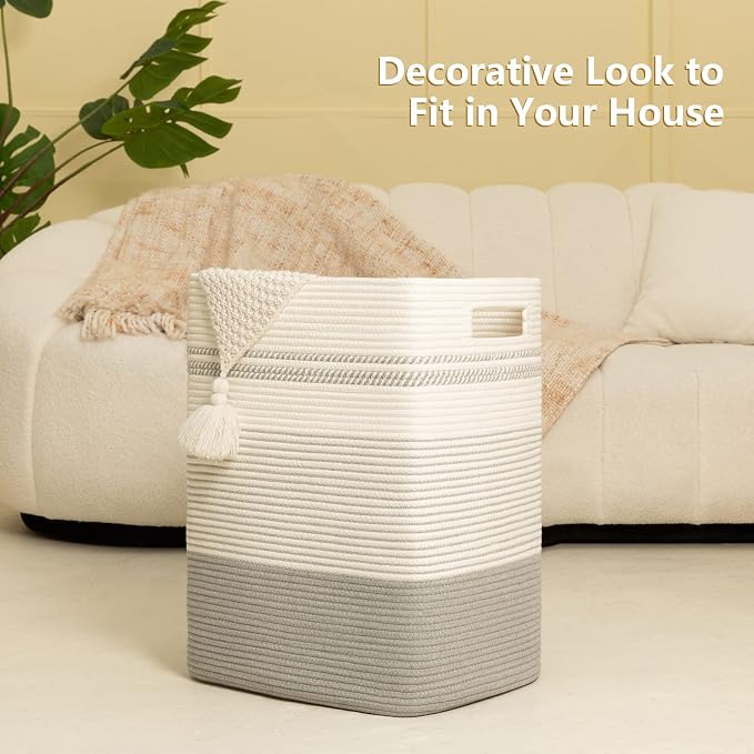 80L Large Cotton Rope Laundry Basket for Bedroom & Laundry Room, Tall Clothes Hamper with Sturdy Handles, Neutral Storage Bin Capable of Holding Blankets and Toys