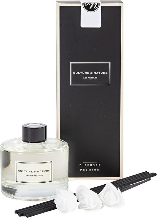 CULTURE & NATURE Reed Diffuser Set 6.7oz (200ml) Orange Blossom Scented Diffuser with Sticks Home Fragrance Reed Diffuser for Bathroom Shelf Decor
