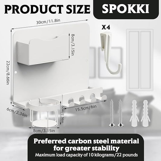 Floating Bedside Wall Shelf Organizer with Remote Control Holder;Metal Adhesive Wall Mount Nightstand Shelf for Bedroom;Dorm Room Essentials;Bed Shelf for Phone,Earphone,Kindle (White)