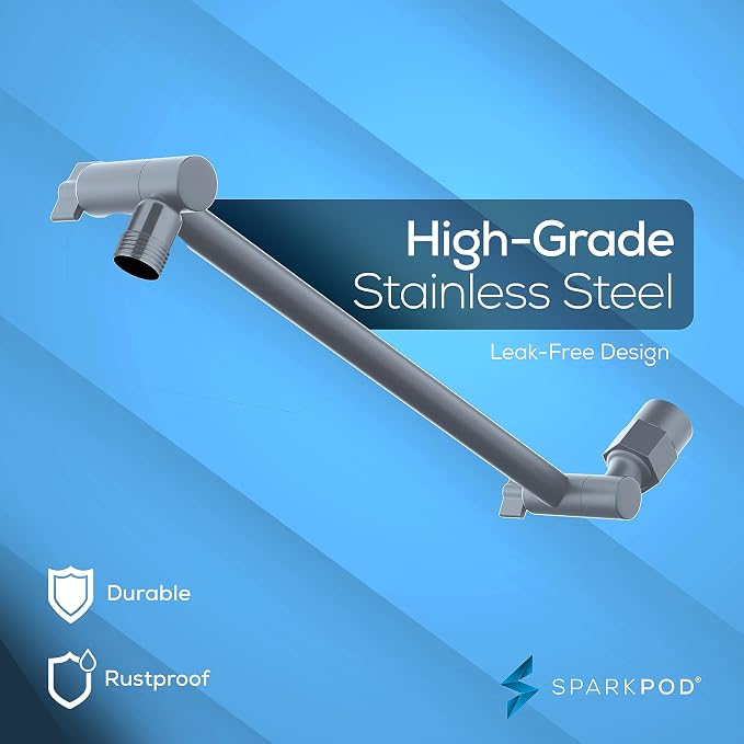 SparkPod 6" Round Rain Shower Head with 11" Shower Arm | Shower Head & Extension Arm Combo, Height Adjustable, High Pressure Performance, Easy 1-Minute Installation, Charcoal Grey
