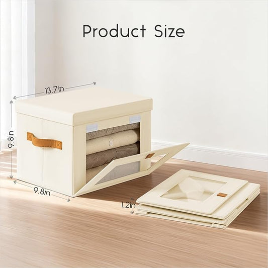 Homsorout Medium Fabric Storage bins - Collapsible Storage Bins with Open Window, 4 Pack Closet Baskets for Shelves, Stackable Decorative Boxes for Home, Dorm, Beige, 13.7"x 9.8" x 9.8"