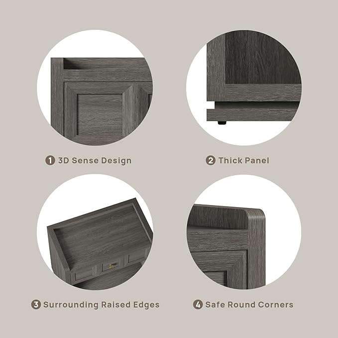 SICOTAS Night Stand Set 2, 26" Wide Nightstands with Drawer, Large Queen Size Nightstands Set of 2, Modern Bedside Table for Bedroom, Side End Table (Dark Grey Oak, 26-Inch)