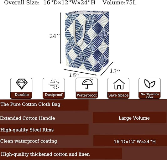 Waterproof Laundry Hamper Collapsible Laundry Basket Leather Handle Laundry Bag Large Clothes Storage Toy Organization for Bathroom Bedroom Laundryroom College Dorms (LXY-888)
