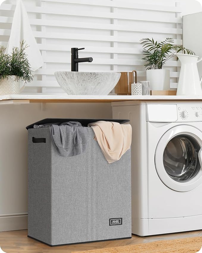 SOLEDI Double Laundry Hamper with Lid, 130L Clothes Hamper 2 Section, Laundry Basket with Removable bag, Bed room decor aesthetic, laundry room organization, Home and dorm room essentials