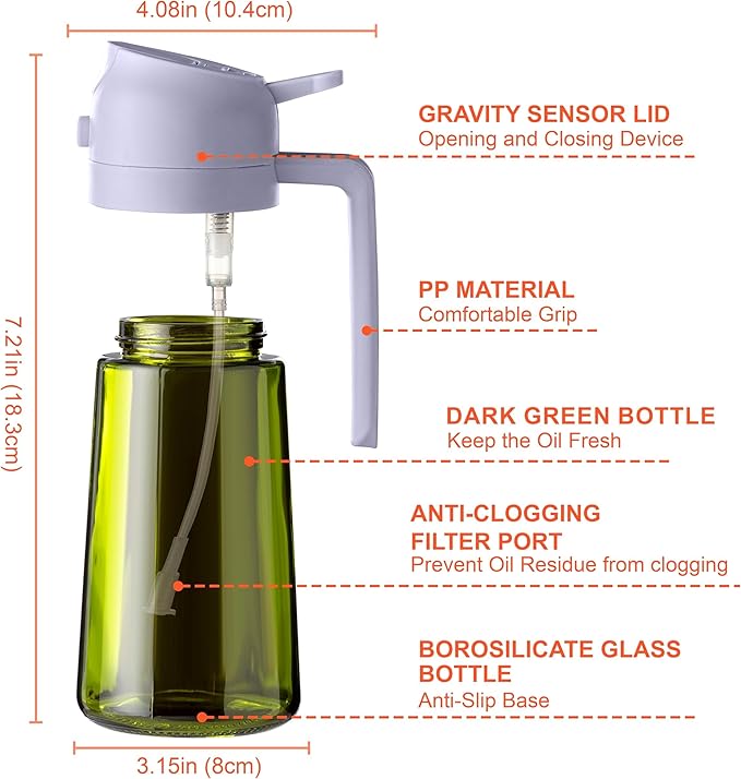 CXINYI - 16oz/470ml Olive Oil Dispenser for Kitchen with Stickers - 2 in 1 Olive Oil Sprayer for Cooking, Air Fryer, and Salad, Black&Purple (Light-Proof Kitchen Gadget)
