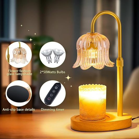 CRMILL Candle Warmer Lamp Electric Timer - Candles Warming Light Height Adjustable Dimmable Warmers Flower Lamps No Flame Heat Warm Melt Wax Jar Modern Home Decor Table Lights for Home Living Bedroom