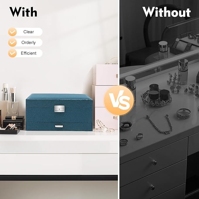 Jewelry Organizer Box with Lock,3-Layer Jewellery Storage Display Holder Case Flannel Travel Jewelry Storage Case Jewelry Display Drawer Case for Earrings Bracelets Rings Necklaces