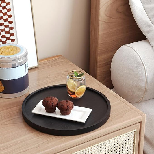 VERTORGAN Bamboo Serving Tray,8.7 Inch Decorative Trays Platter for Coffee Table,Living Room,Bar,Party,Mini Charcuterie Boards Cheese Board,Home Decor(Black)