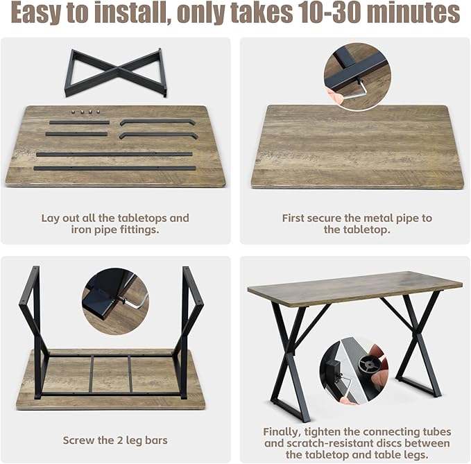 Heavy Duty Office Desk Industrial Grade Computer Desk with 1" Thick Desktop & 1 mm Reinforced Metal Frame Sturdy Workstation for Home Office Gaming Dorm 47.2" W x 23.7" D x 29" H