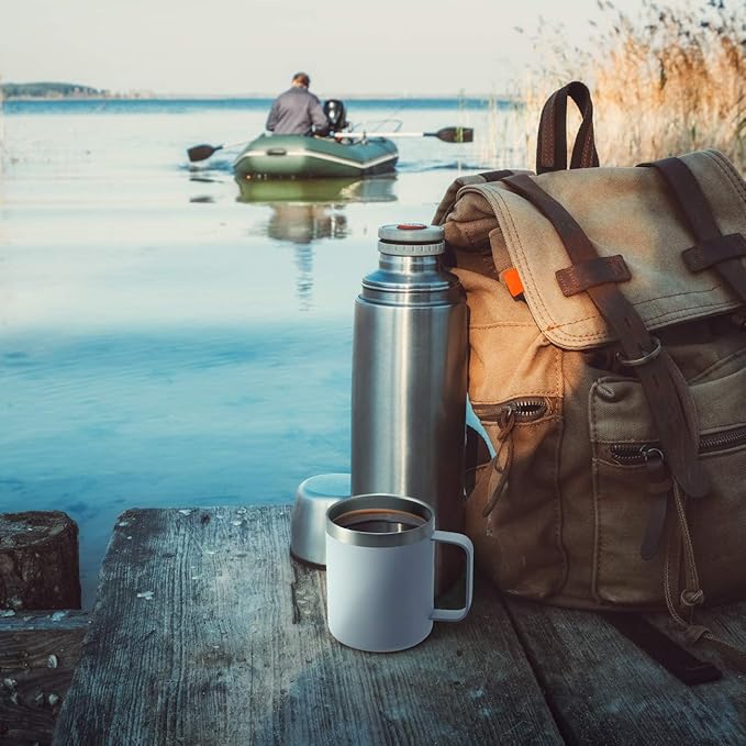 12oz Stainless Steel Insulated Coffee Mug with Handle, Double Wall Vacuum Tumbler Cup with Fliping Lid, Navy, 4 Pack