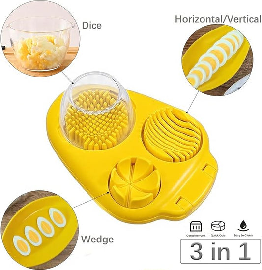 3 In 1 Egg Slicer for Hard Boiled Eggs,3 Slice Modes Egg Cutter,Stainless Steel Dicer for Strawberry Mushroom Grape Cherry, Multifunctional Food Cutter Slicer for Home Kitchen Chopper Gadgets (Yellow)