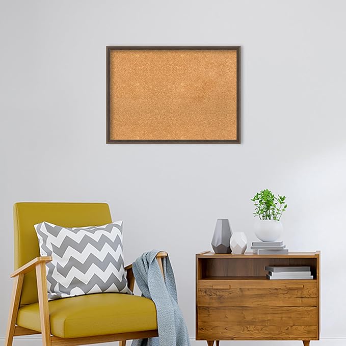 Amanti Art Natural Cork Board for Wall, 21x29 Vision Board with Brown Wood Frame, Medium Corkboard Office Decor for Home Organization, Modern Contemporary Corkboard Pinboard to display items for home