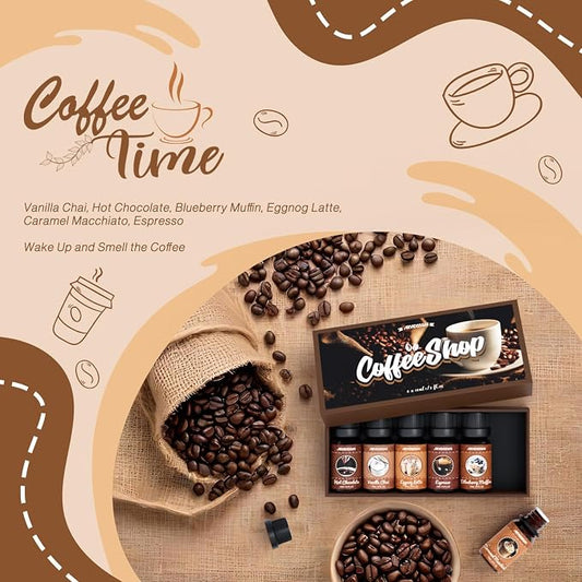 ARVIDSSON Coffee Fragrance Oils Set, Premium Essential Oils for Diffuser, Espresso, Vanilla Chai, Hot Chocolate, Blueberry Muffin, Eggnog Latte, Caramel Macchiato, Coffee Shop Scented Oils
