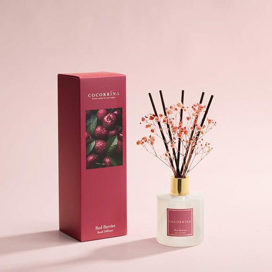 COCORRΓNA Reed Diffuser - Red Berries 6.7 fl oz Reed Diffuser with Sticks, Home Bedrrom Bathroom Shelf Decor