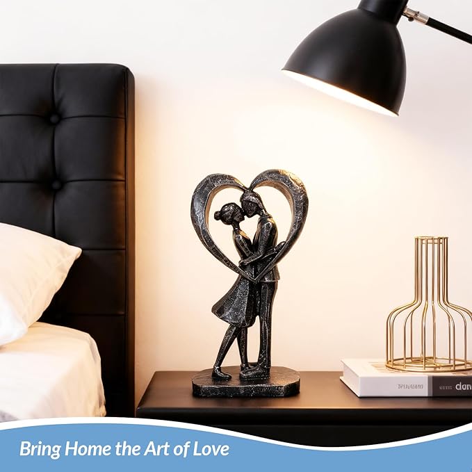 Wedding Anniversary Engagement Gifts for Couples,Room Decor Love Figurines,Black Resin Couple Heart Sculpture,Aesthetic Statue Knick Knacks for Bedroom, Living Room, Desk, Coffee Table