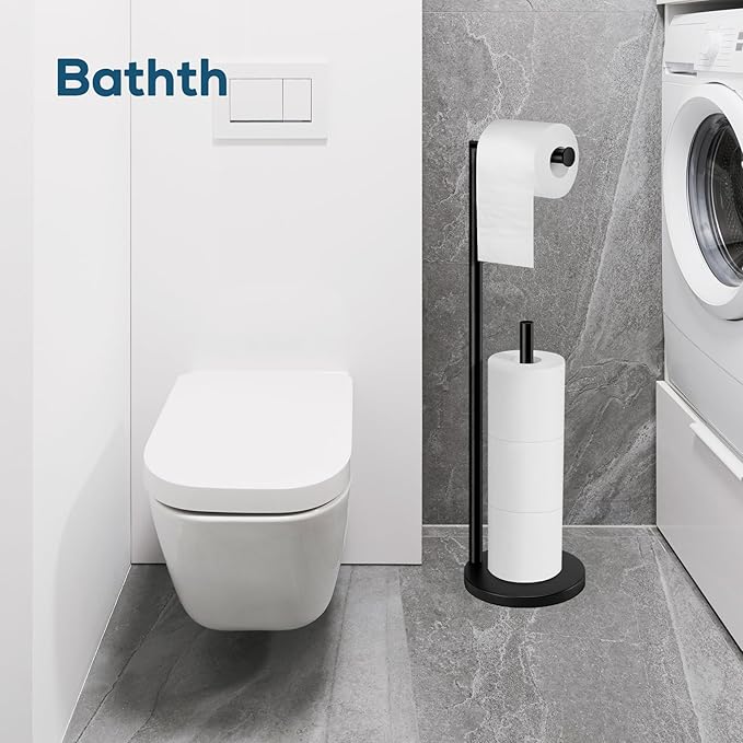 Toilet Paper Holder Stand, Toilet Paper Stand Black, Free Standing Toilet Paper Holder, Toilet Paper with Storage by Bathth