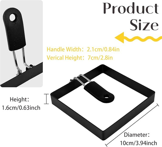 2-Pack 4'' Square Egg Rings Set with Silicone Handle, Stainless Steel Egg Cooking Rings,Nonstick,For Frying Eggs and English Muffins Pancake, Egg Mold Shaper For Breakfast