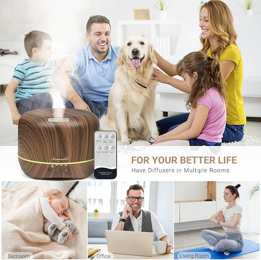 Aromatherapy Essential Oil Diffuser for Room: Air Humidifier Aroma Scent Cool Mist Diffuser Colorful Lights Wood Cute Small Large Auto Off Ultrasonic Diffusers for Home Bedroom (300ml)