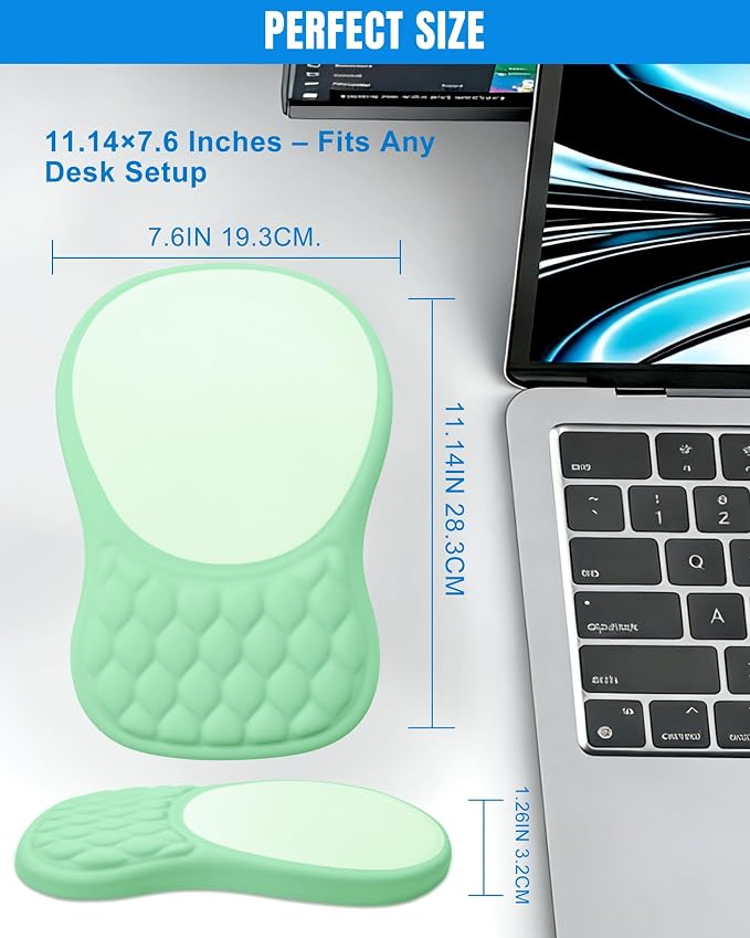 Ergonomic Mouse Pad with Wrist Rest, Slope Design Memory Foam Support, Smooth Lycra Surface, Non-Slip PU Base, Comfortable Mouse Mat for Office, Home, Computer Desk