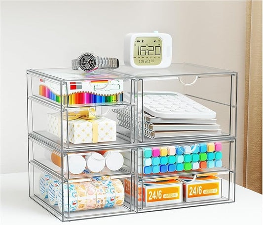 YFXCVSL Clear Stackable Storage Drawers, Acrylic Makeup Organizer with 7 Drawers, Bathroom Organizers and Storage, Plastic Bins for For Vanity, Undersink, Kitchen Cabinets, Pantry
