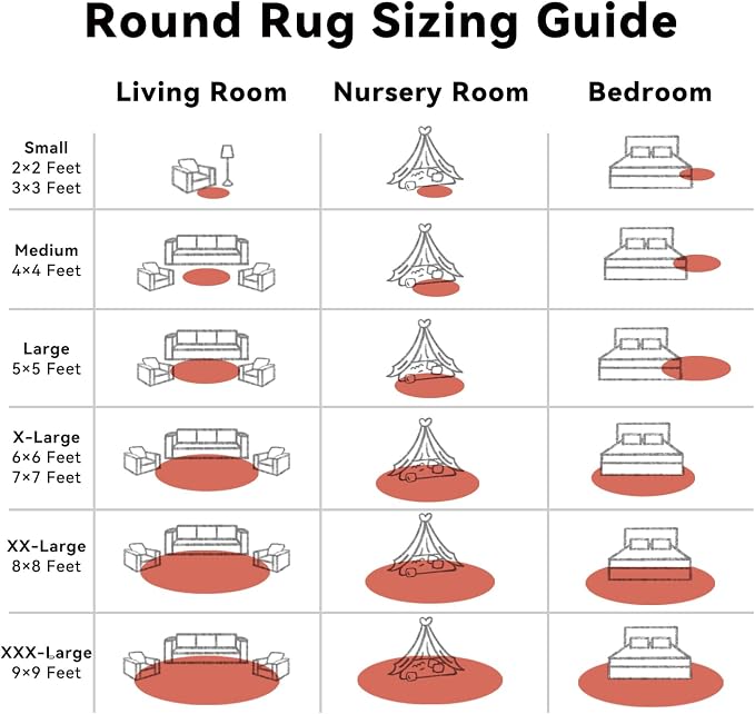 OLANLY Rust Red Round Rugs for Bedroom - Machine Washable, 9 ft Circle Area Rugs for Living Room, Soft and Fluffy Shaggy Carpet for Teen Girl and Boys, Nursery Rooms, Dorms, Home Decor Aesthetic