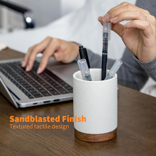 Pen Holder for Desk, Ceramic Pencil Organizer & Makeup Brush Holder, Office Decor and Desk Accessories,Perfect Office Organization,Teacher Supplies(White, Set / 2)
