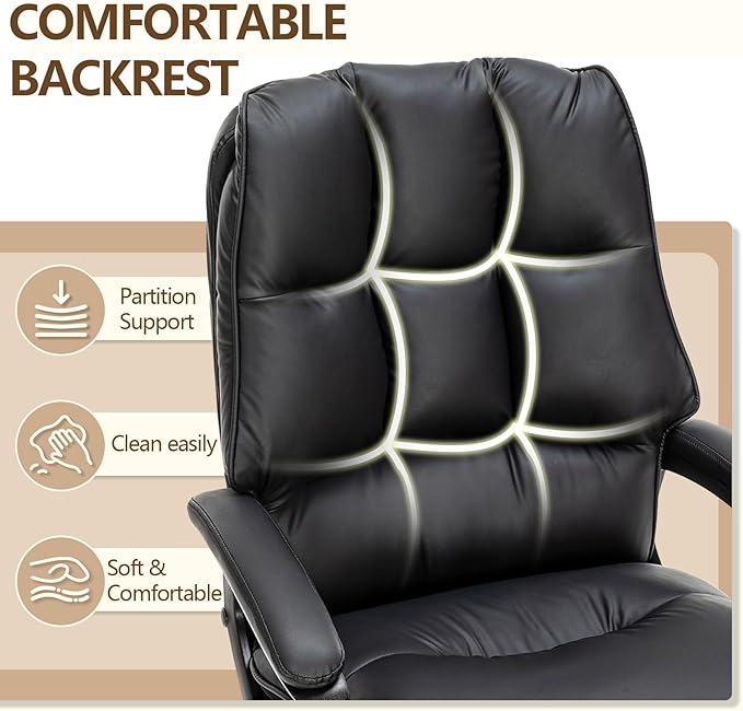 Comfy Office Chair Soft and Double Padded Computer Desk Chairs for Long Hours Executive Office Chair with Height Adjustment Work Chairs for Home Black
