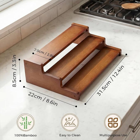 Spice Rack Organizer for Cabinet,Bamboo 12in Tiered Spice Rack,Used for Kitchen Countertops and Food Storage Room Organizer,Specially Designed for Jars and Spice Bottles (Walnut, M)