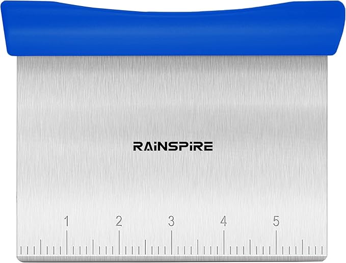 Upgraded 304 Stainless Steel Multi-Purpose Bench Scraper with Measurement Marks, Dishwasher Safe, Dough Cutter for Pizza, Bread and Cookie Dough Vegetable Chopper, Baking Supplies, Dark Blue