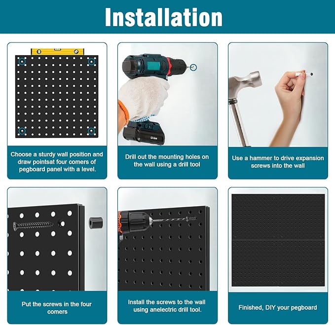 Peg Board Kit, Includes Pegboard and Accessories,with Hooks and Bins,Peg Board Wall Organizer for Office,Ornaments Display,Crafts Organization (129, Black)